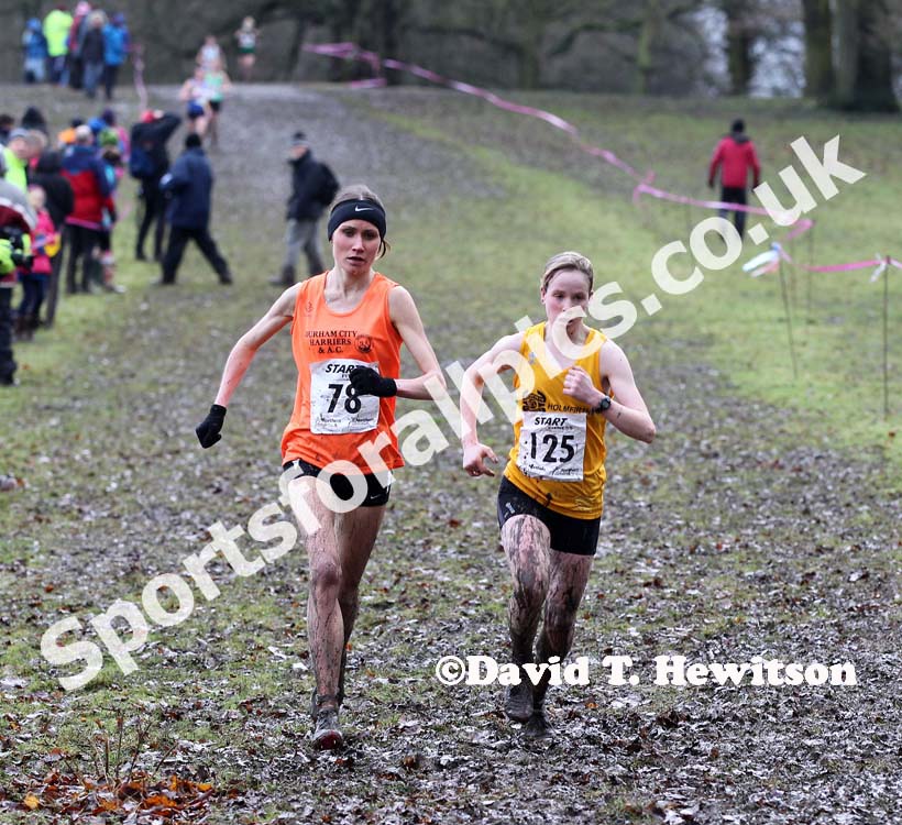 Katie Walshaw (Holmfirth) and Rosie Smith (Durham City) lead the senior womens Northern Cross Country Champs, Knowsley Safari Park. Photo: David T. Hewitson/Sports for All Pics
